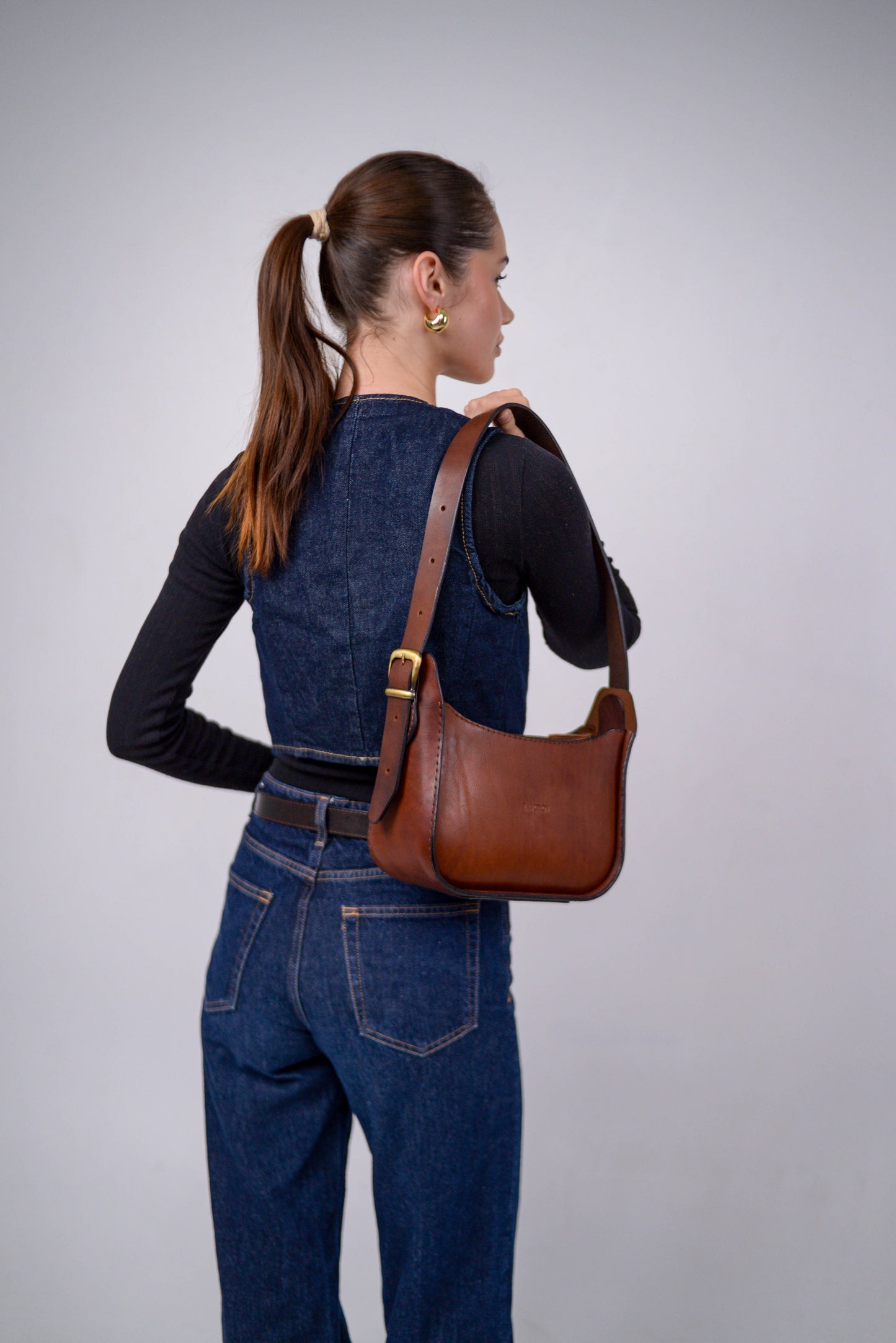 Womens leather bag, Full Grain Leather shoulder bag, Gift for Women, brown cognac leather bag