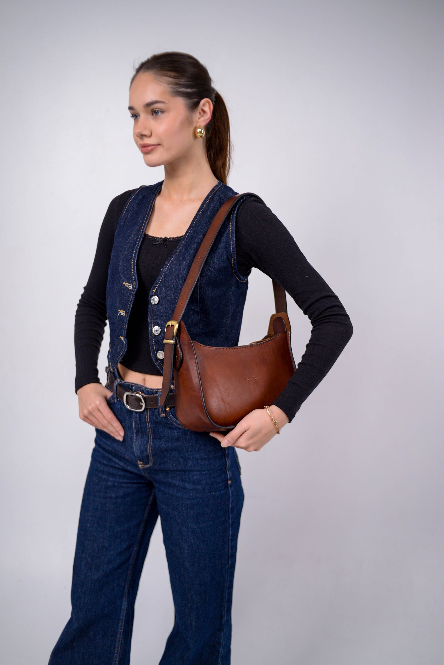 Womens leather bag, Full Grain Leather shoulder bag, Gift for Women, brown cognac leather bag