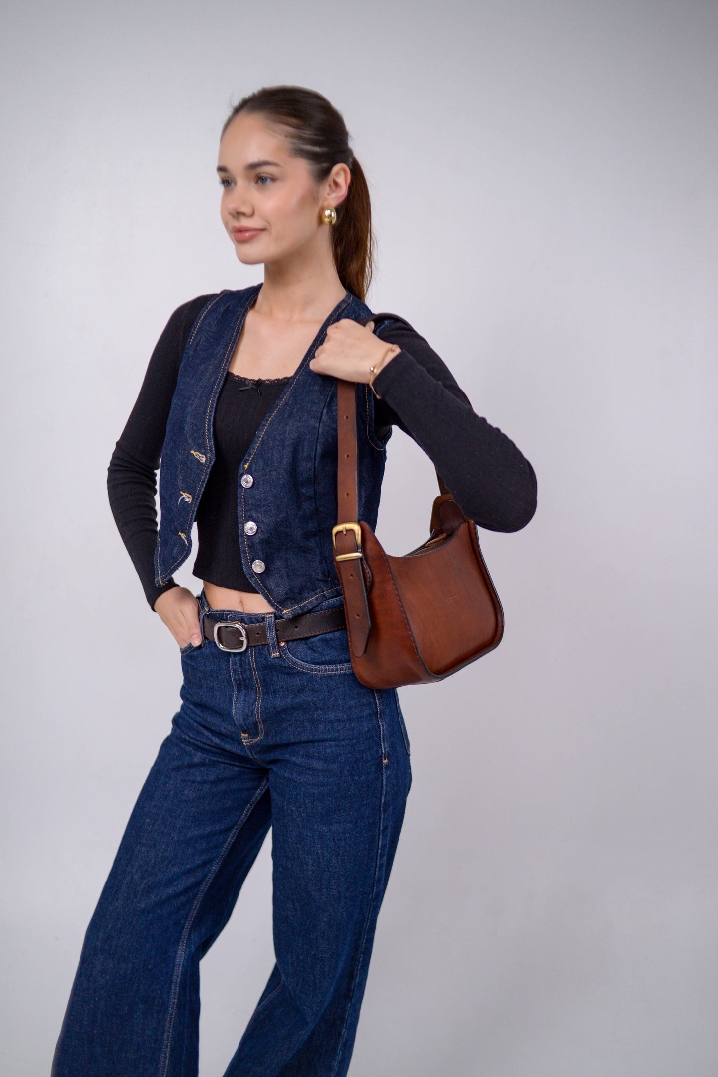 Womens leather bag, Full Grain Leather shoulder bag, Gift for Women, brown cognac leather bag