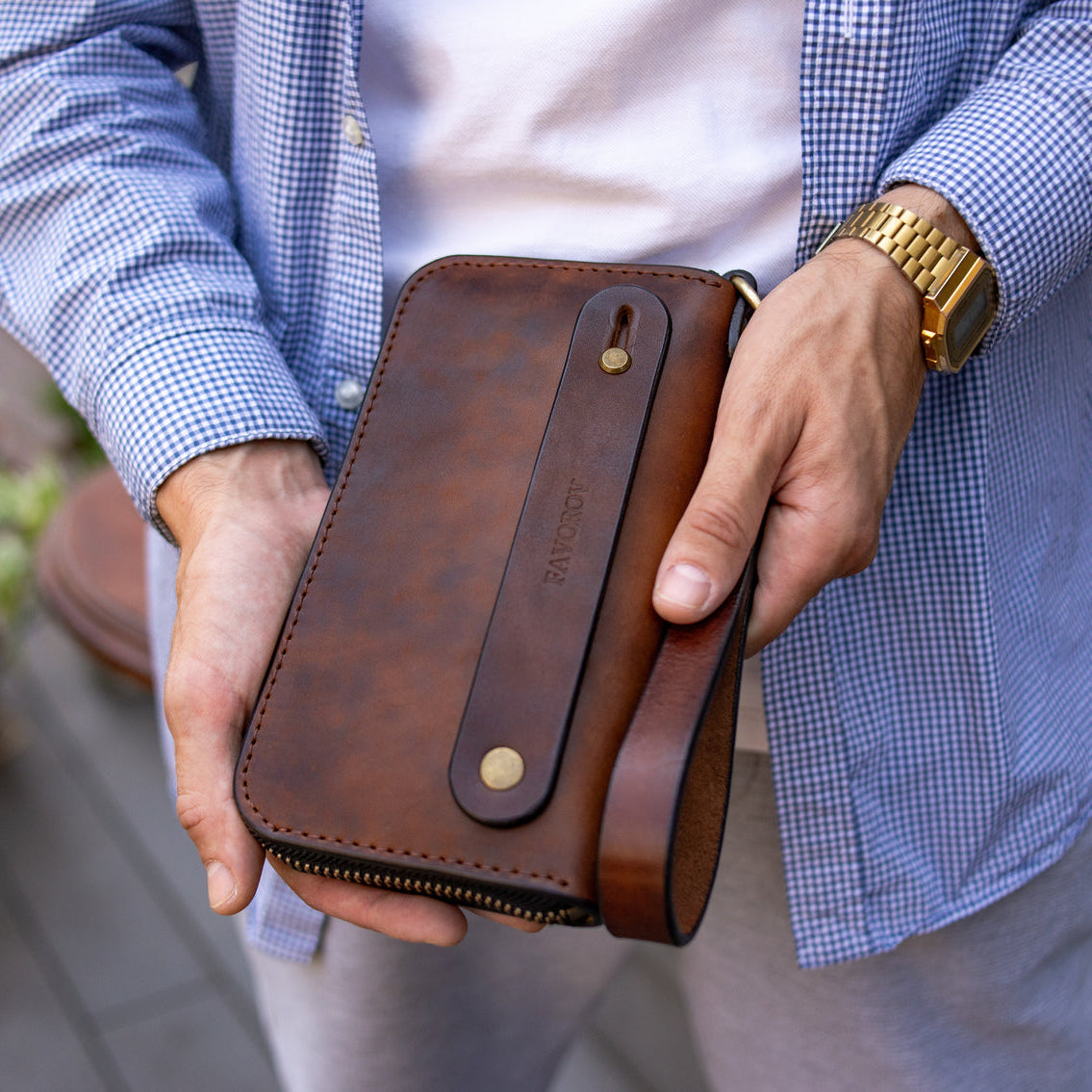 Brown Leather Clutch, Full Grain Leather Clutch, Brown men's leather wallet, Zipped wallet, Wrist Bag, Men's purse,
