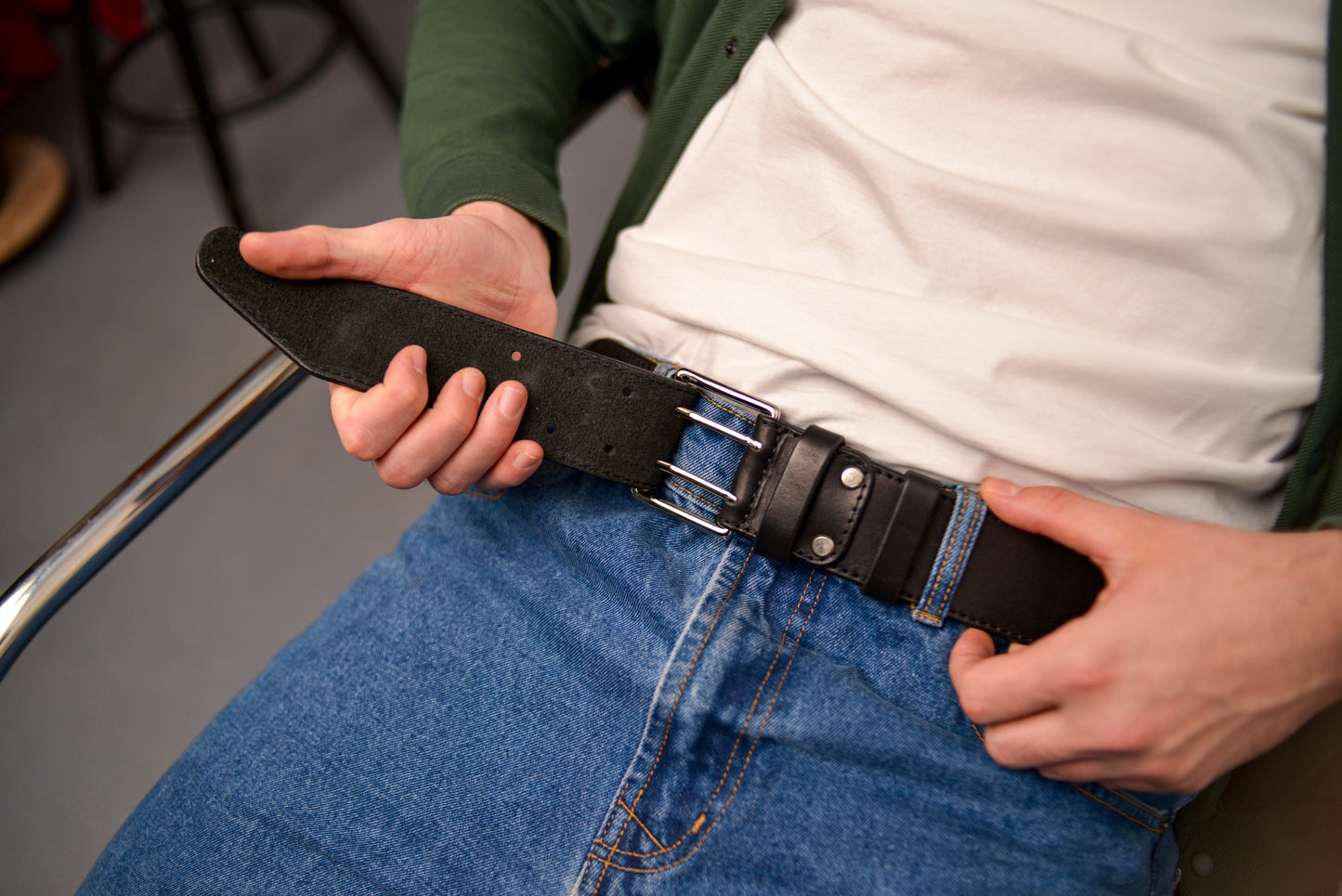 Leather Belt, Full Grain Leather Belt, Black Leather Belt 5 cm wide, Brass buckle
