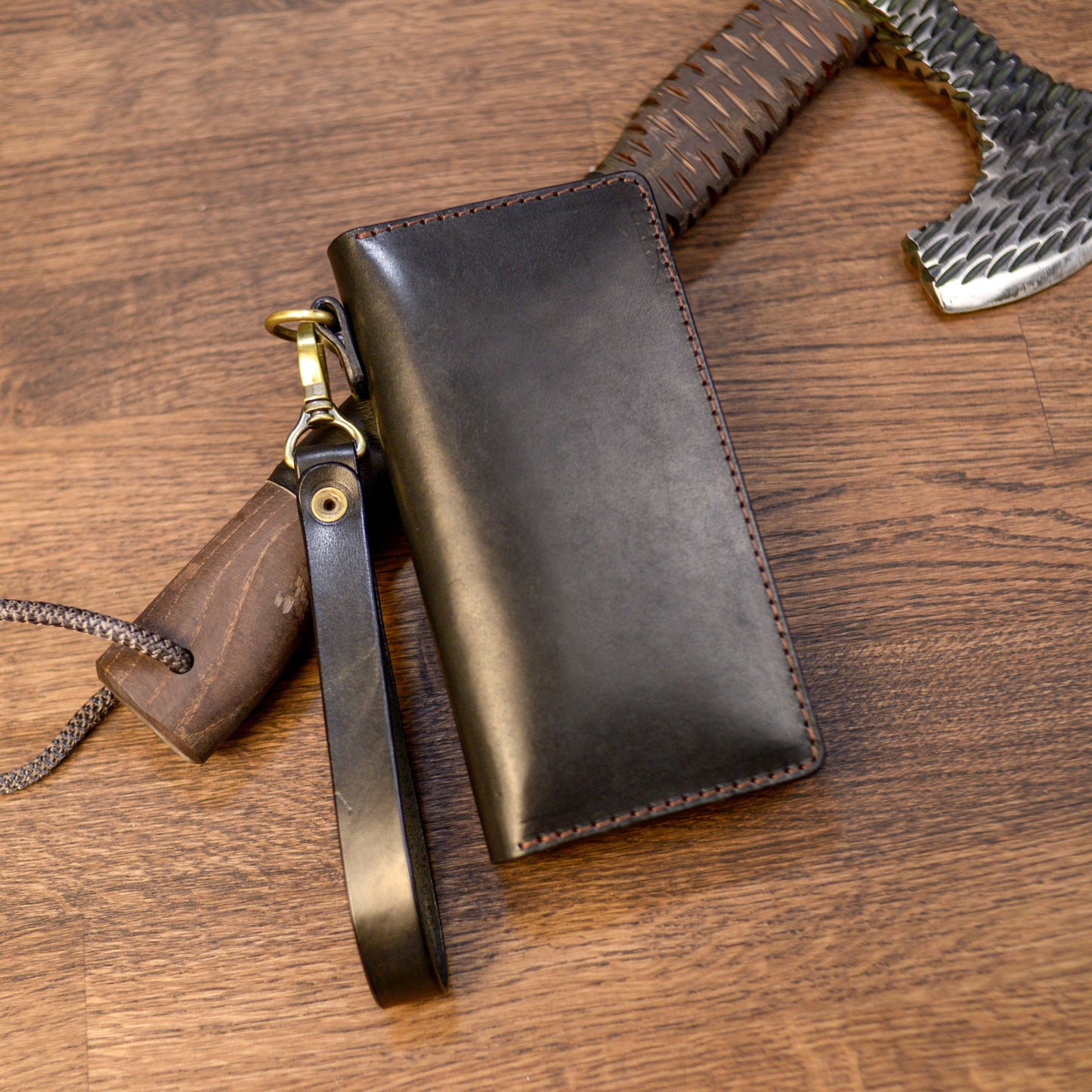 Personalized Long leather wallet, Full grain leather Leather Black wallet , Wallet for Her or Him