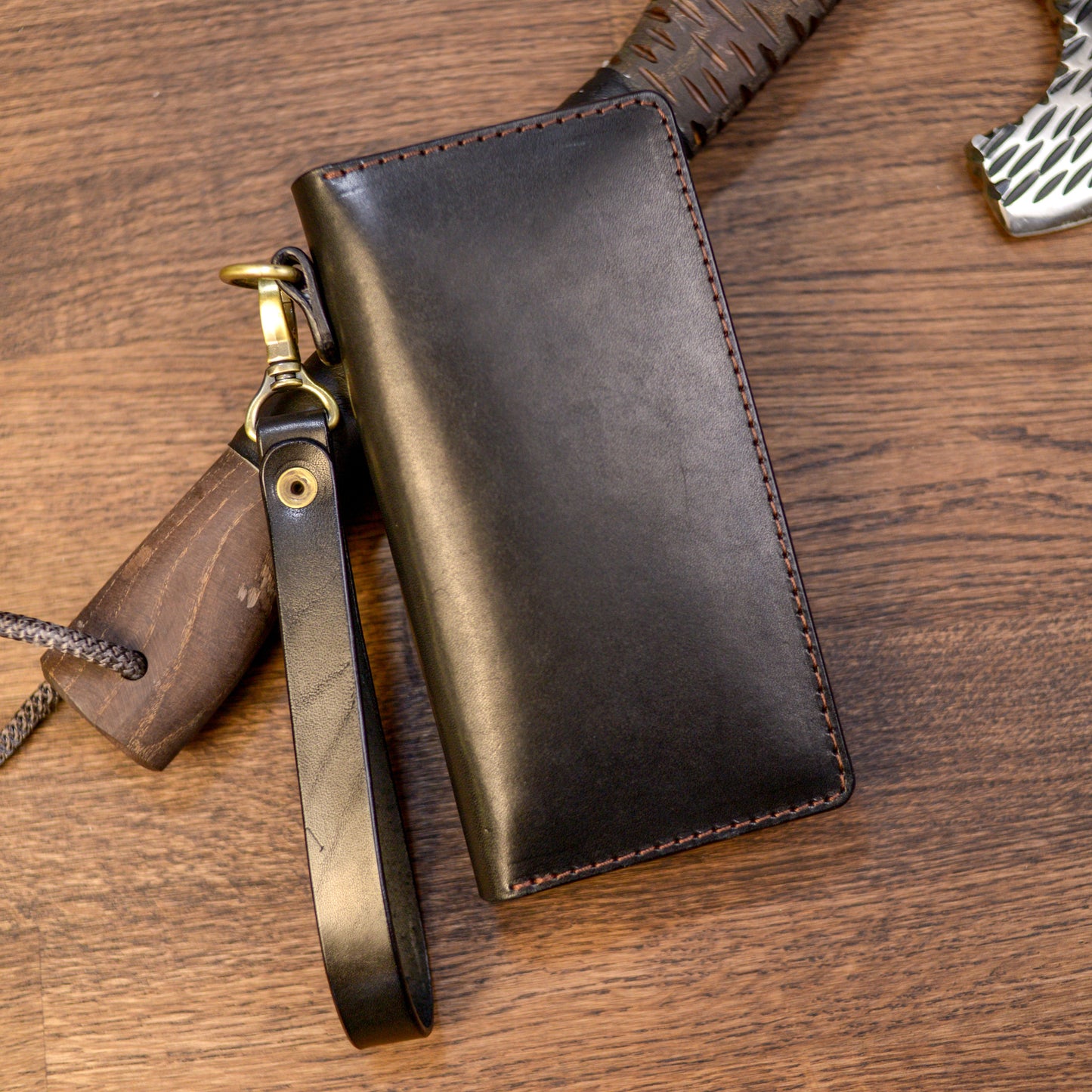 Personalized Long leather wallet, Full grain leather Leather Black wallet , Wallet for Her or Him