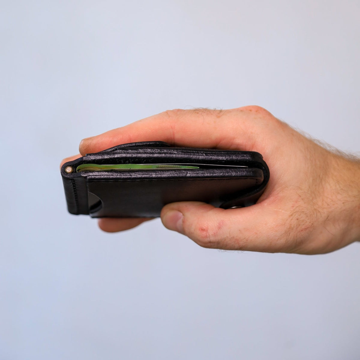Black Leather Money Clip, Small leather wallet, Full grain Leather Money Clip