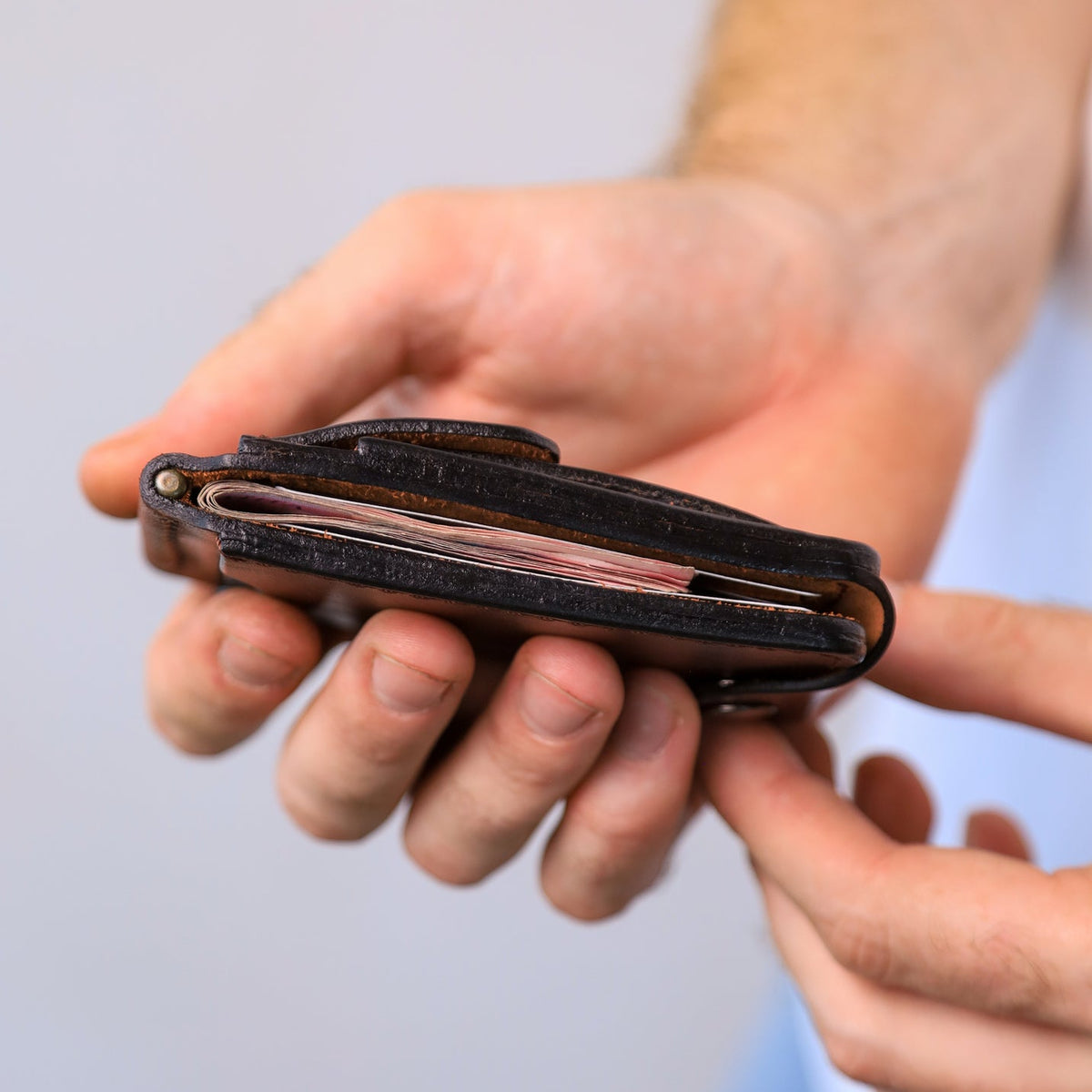 Brown Leather Money Clip, Small leather wallet, Full grain Leather Money Clip
