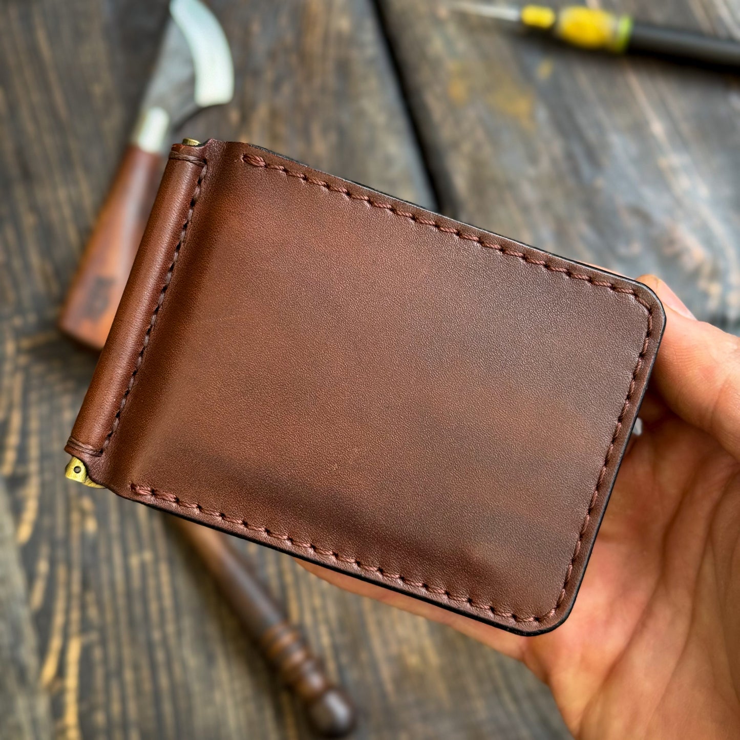 Personalized Minimalist Money Clip Wallet – Handmade Full Grain Leather Front Pocket Wallet for Men