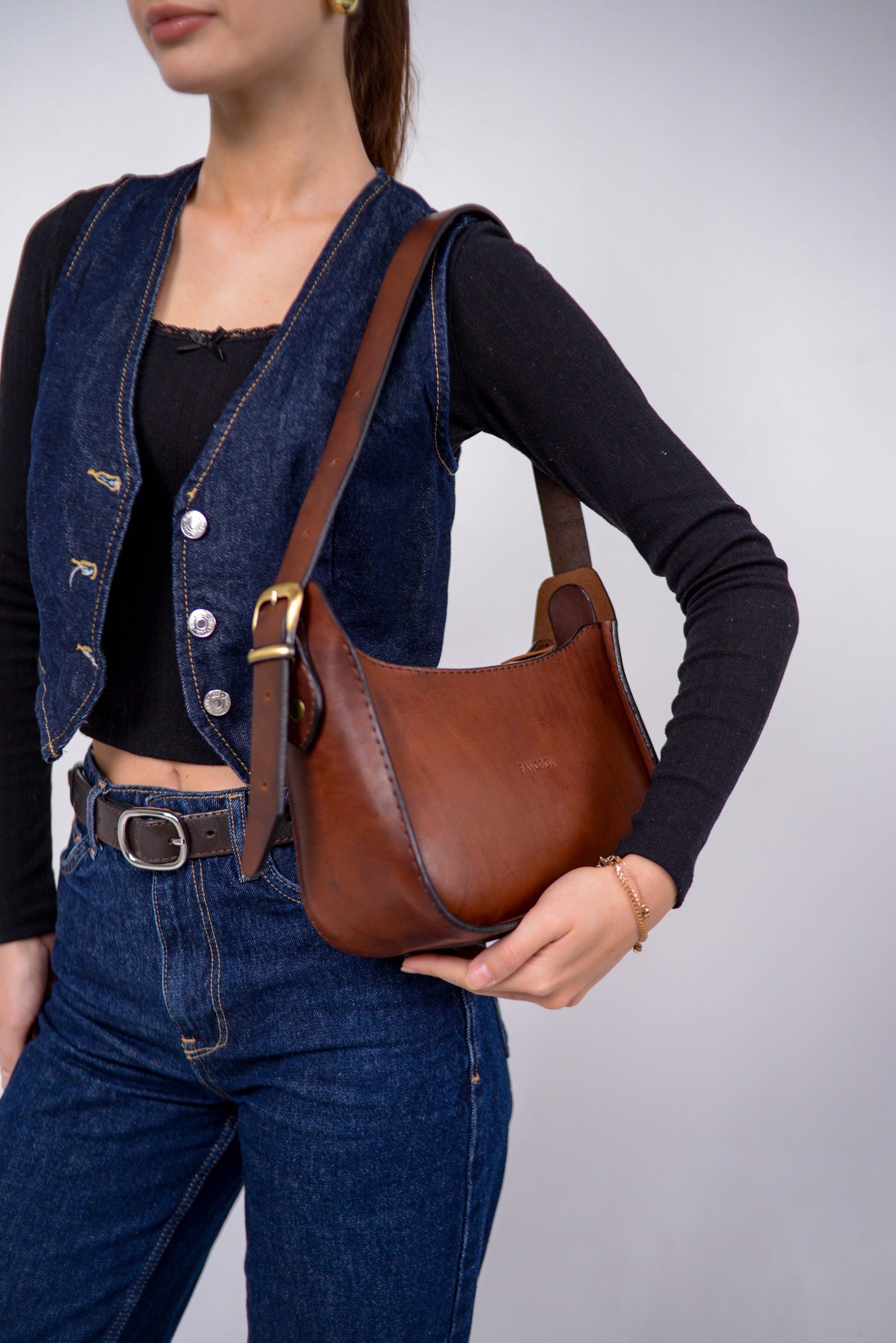 Womens leather bag, Full Grain Leather shoulder bag, Gift for Women, brown cognac leather bag