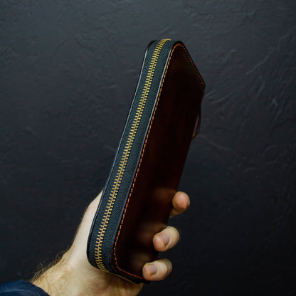 Leather zip around wallet, Cognac-Brown Leather Clutch