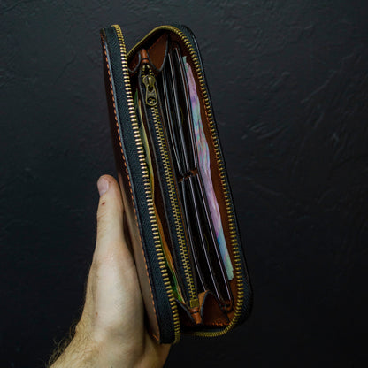 Leather zip around wallet, Cognac-Brown Leather Clutch