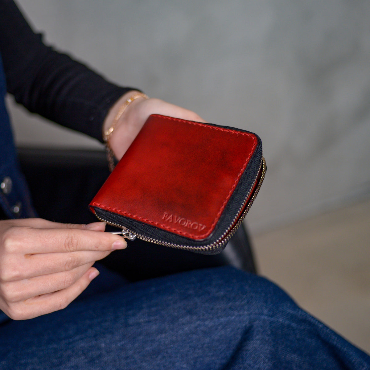 Personalized red bifold cardholder, zip around wallet