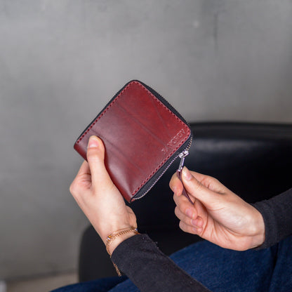 Personalized burgundy bifold cardholder, zip around wallet