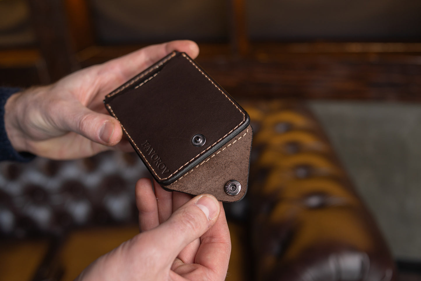 Brown Leather Money Clip, Small leather wallet, Full grain Leather Money Clip, Gift for Men, Minimalist Wallet with Credit Card Holder