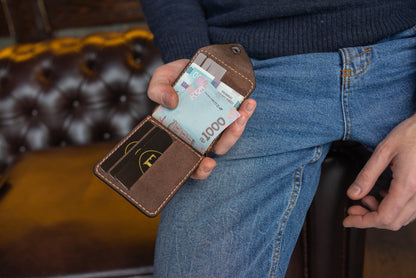 Brown Leather Money Clip, Small leather wallet, Full grain Leather Money Clip, Gift for Men,
