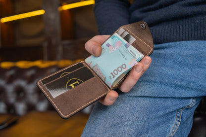 Brown Leather Money Clip, Small leather wallet, Full grain Leather Money Clip, Gift for Men,