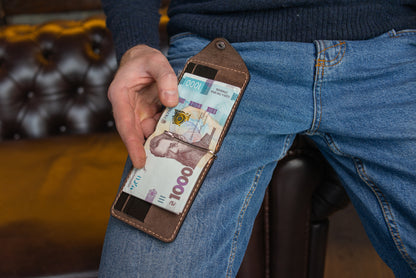 Brown Leather Money Clip, Small leather wallet, Full grain Leather Money Clip, Gift for Men,