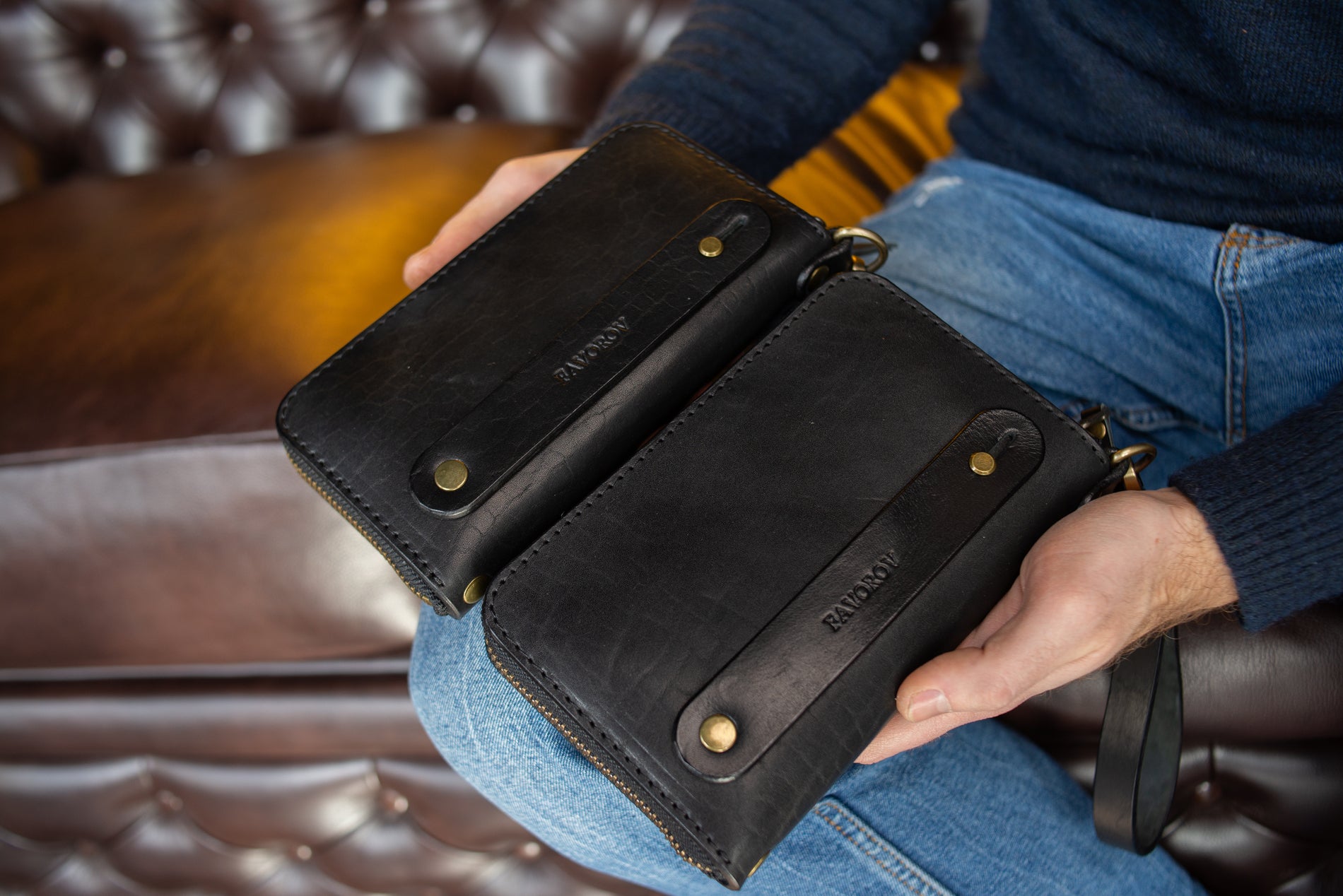 Personalized Leather Clutch, Full Grain Leather Clutch, Black men's leather wallet