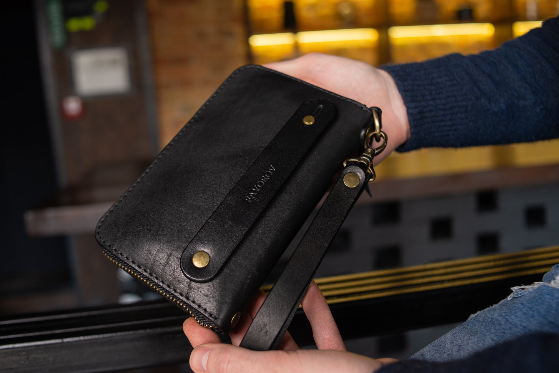 Personalized Leather Clutch, Full Grain Leather Clutch, Black men's leather wallet