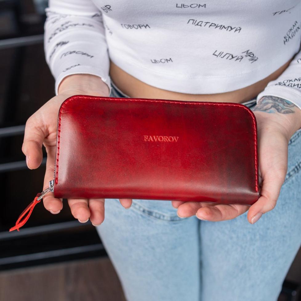 Personalized Leather Clutch, Full Grain Leather Clutch, Red womens leather wallet, Zipped leather wallet, Wrist Bag, Womens gift