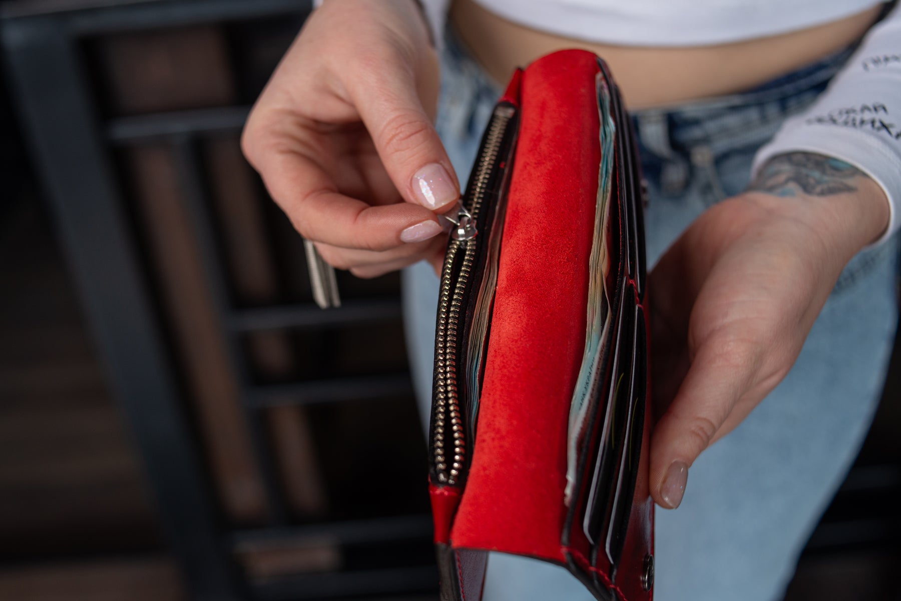 Personalized Long leather wallet, Full grain leather Leather Red wallet , Wallet for Her