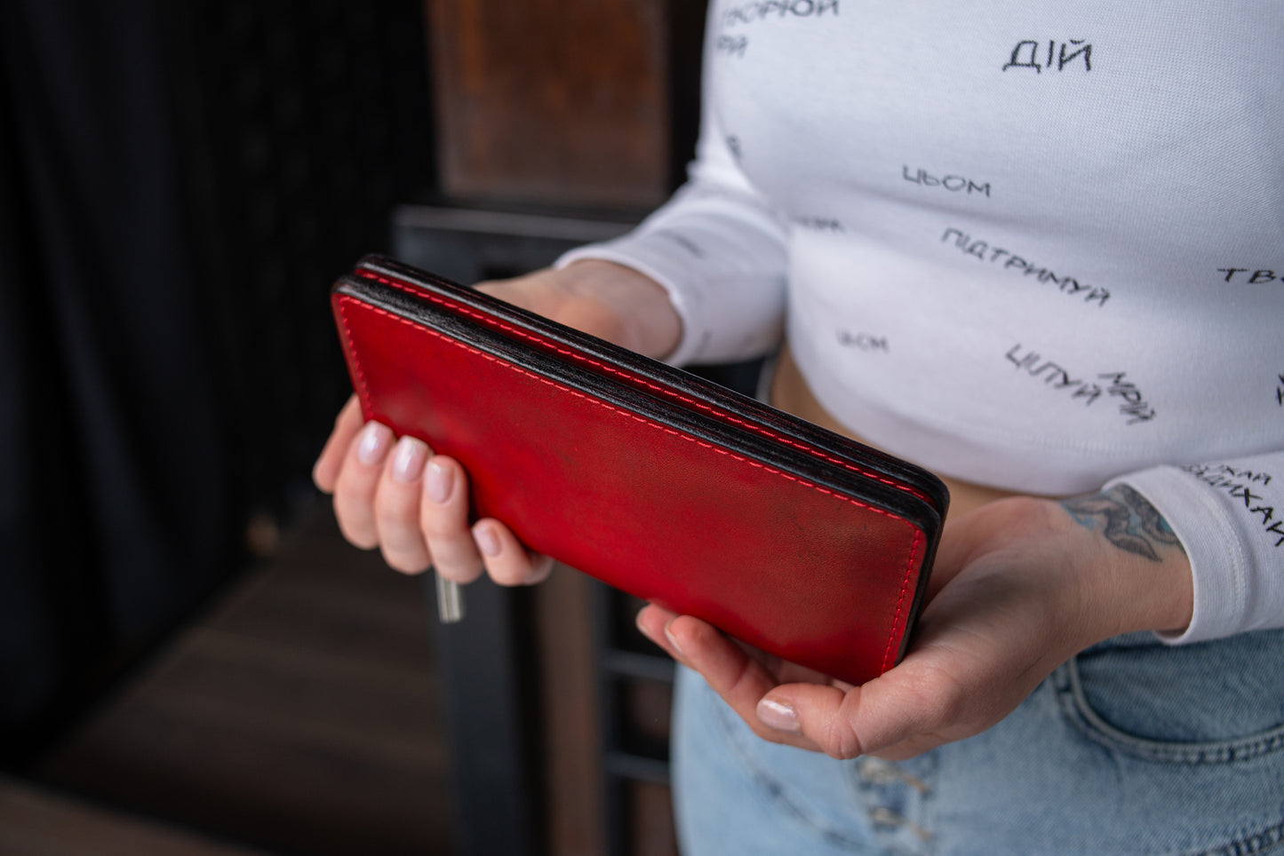 Personalized Long leather wallet, Full grain leather Leather Red wallet , Wallet for Her