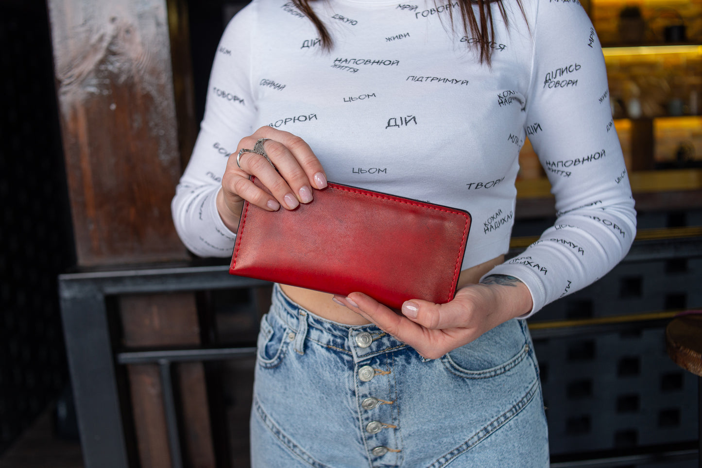 Personalized Long leather wallet, Full grain leather Leather Red wallet , Wallet for Her