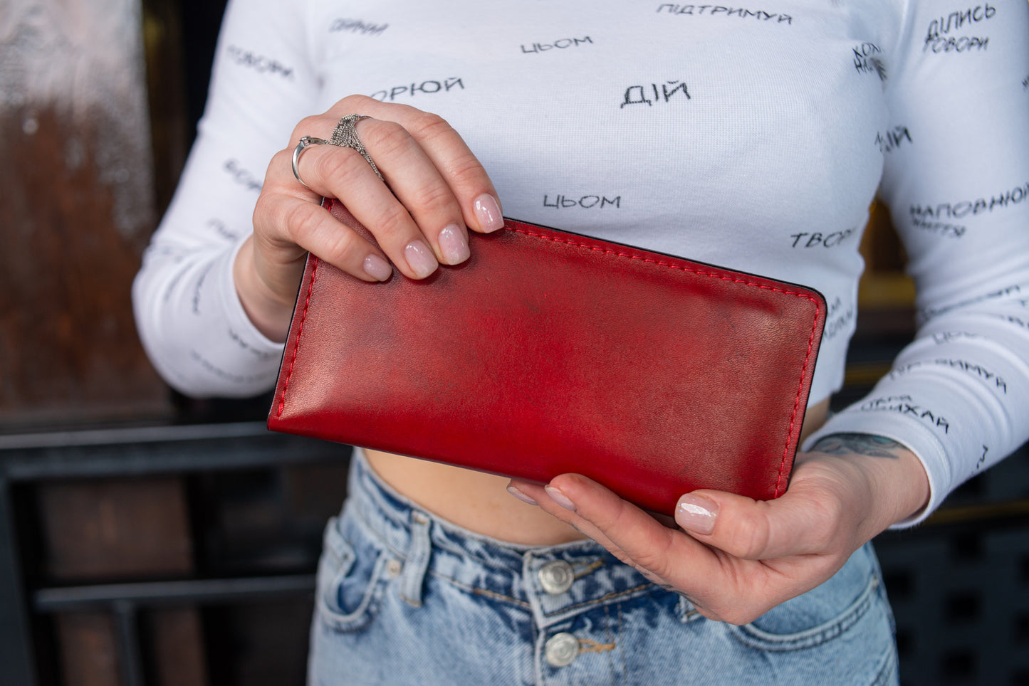 Personalized Long leather wallet, Full grain leather Leather Red wallet , Wallet for Her