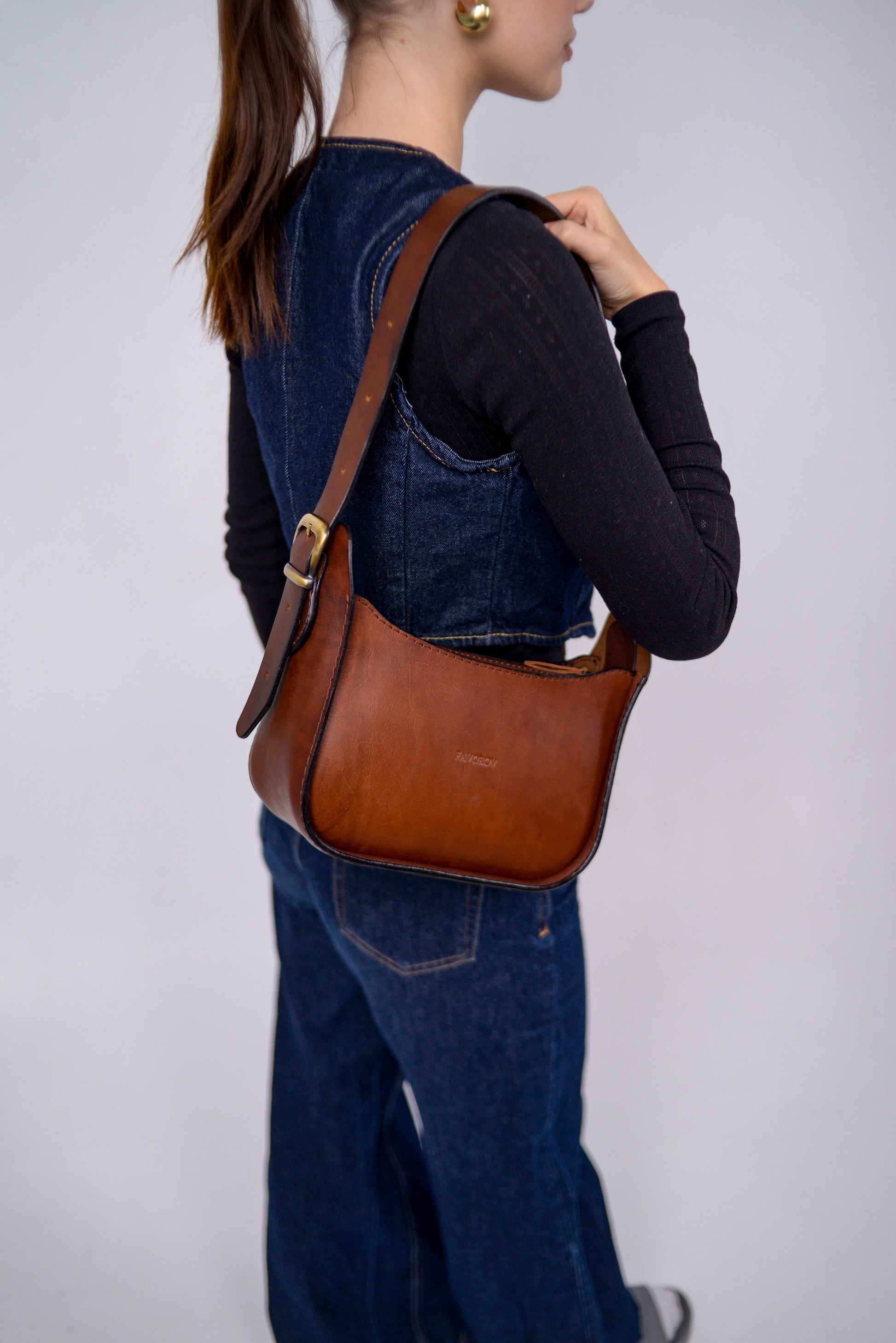 Womens leather bag, Full Grain Leather shoulder bag, Gift for Women, brown cognac leather bag