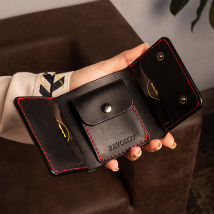 Black Trifold Leather Wallet, Vintage Look Wallet