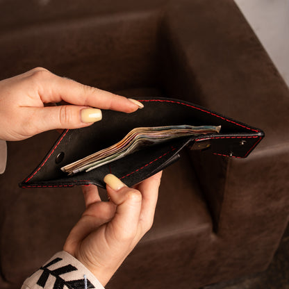 Black Trifold Leather Wallet, Vintage Look Wallet