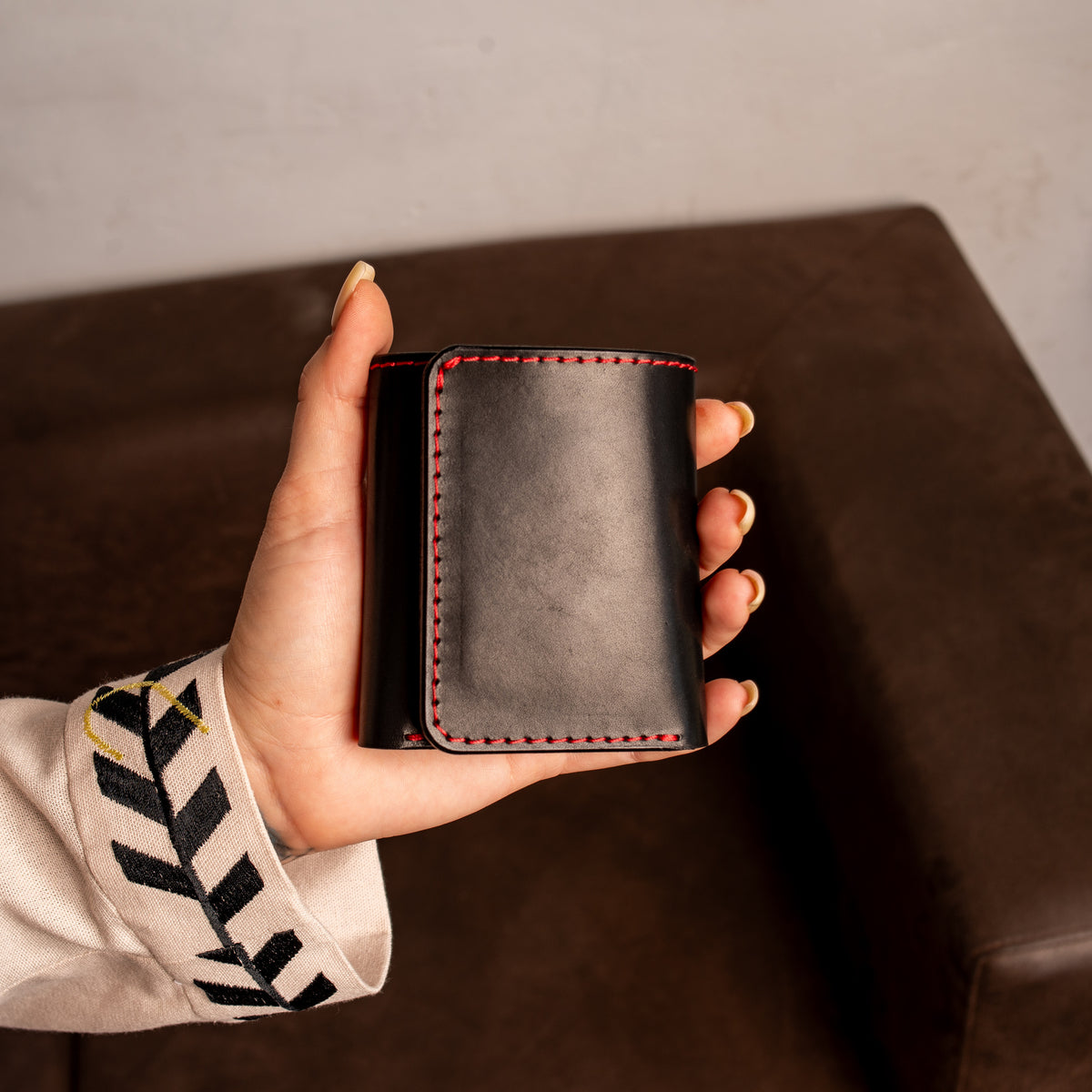 Black Trifold Leather Wallet, Vintage Look Wallet