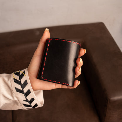 Black Trifold Leather Wallet, Vintage Look Wallet