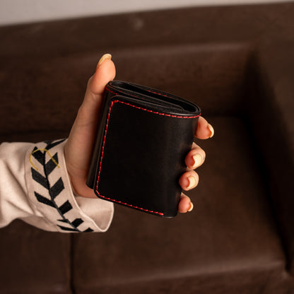 Black Trifold Leather Wallet, Vintage Look Wallet