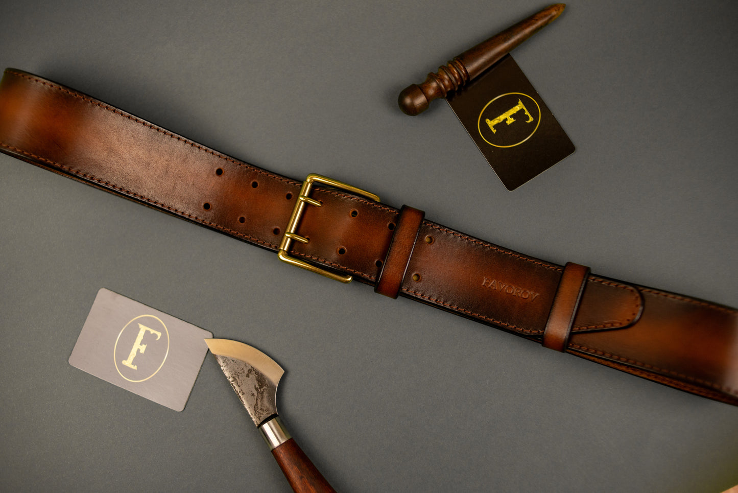 Leather Belt, Full Grain Leather Belt, Brown Leather Belt 5 cm wide, Brass buckle
