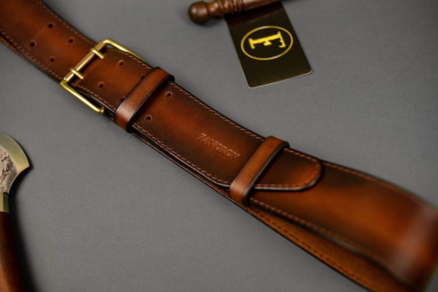 Leather Belt, Full Grain Leather Belt, Brown Leather Belt 5 cm wide, Brass buckle