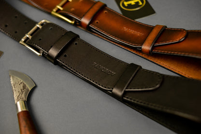 Leather Belt, Full Grain Leather Belt, Brown Leather Belt 5 cm wide, Brass buckle