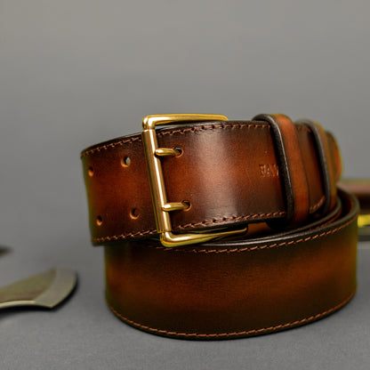 Leather Belt, Full Grain Leather Belt, Brown Leather Belt 5 cm wide, Brass buckle