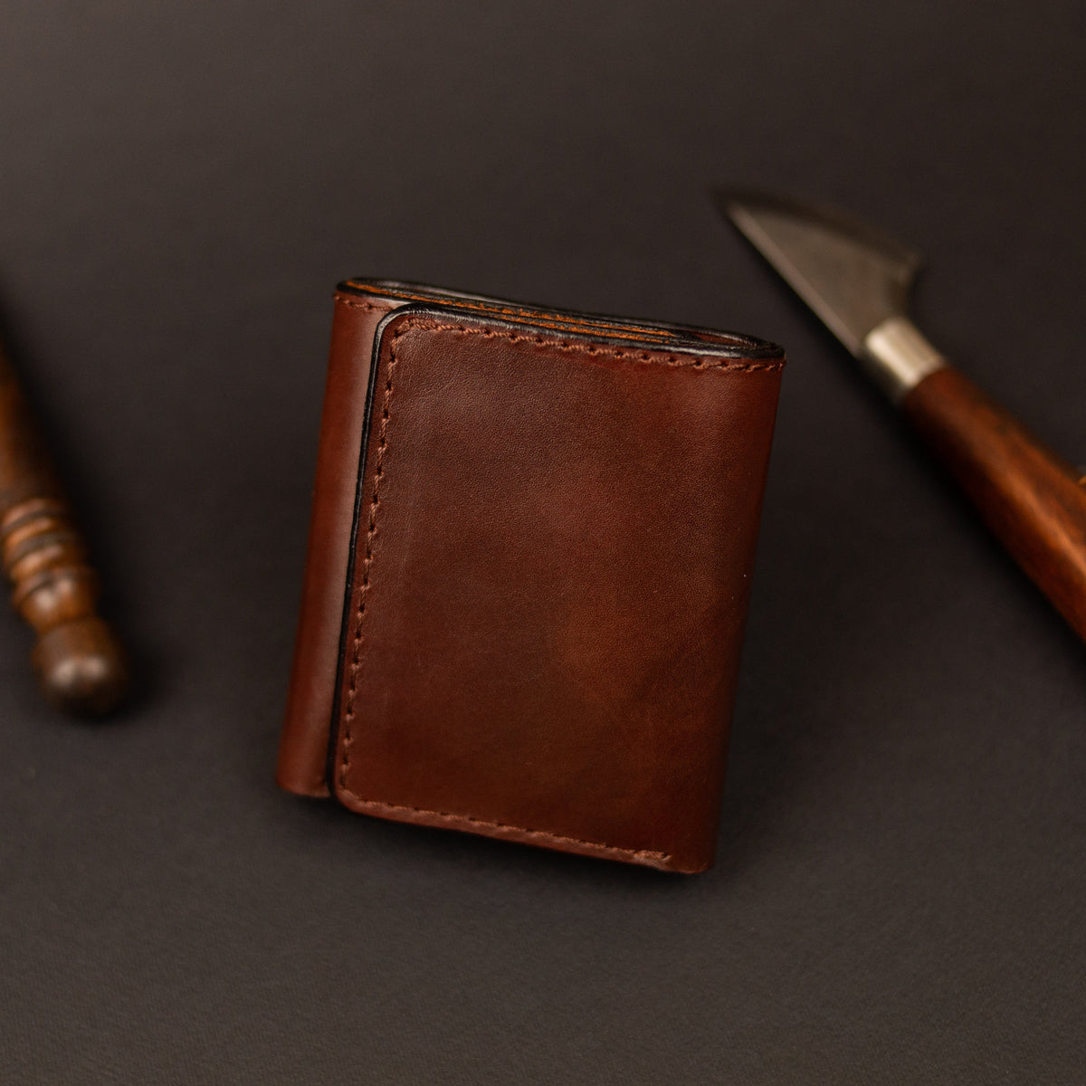 Cognac-Brown Trifold Leather Wallet, Vintage Look Wallet