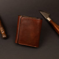 Cognac-Brown Trifold Leather Wallet, Vintage Look Wallet