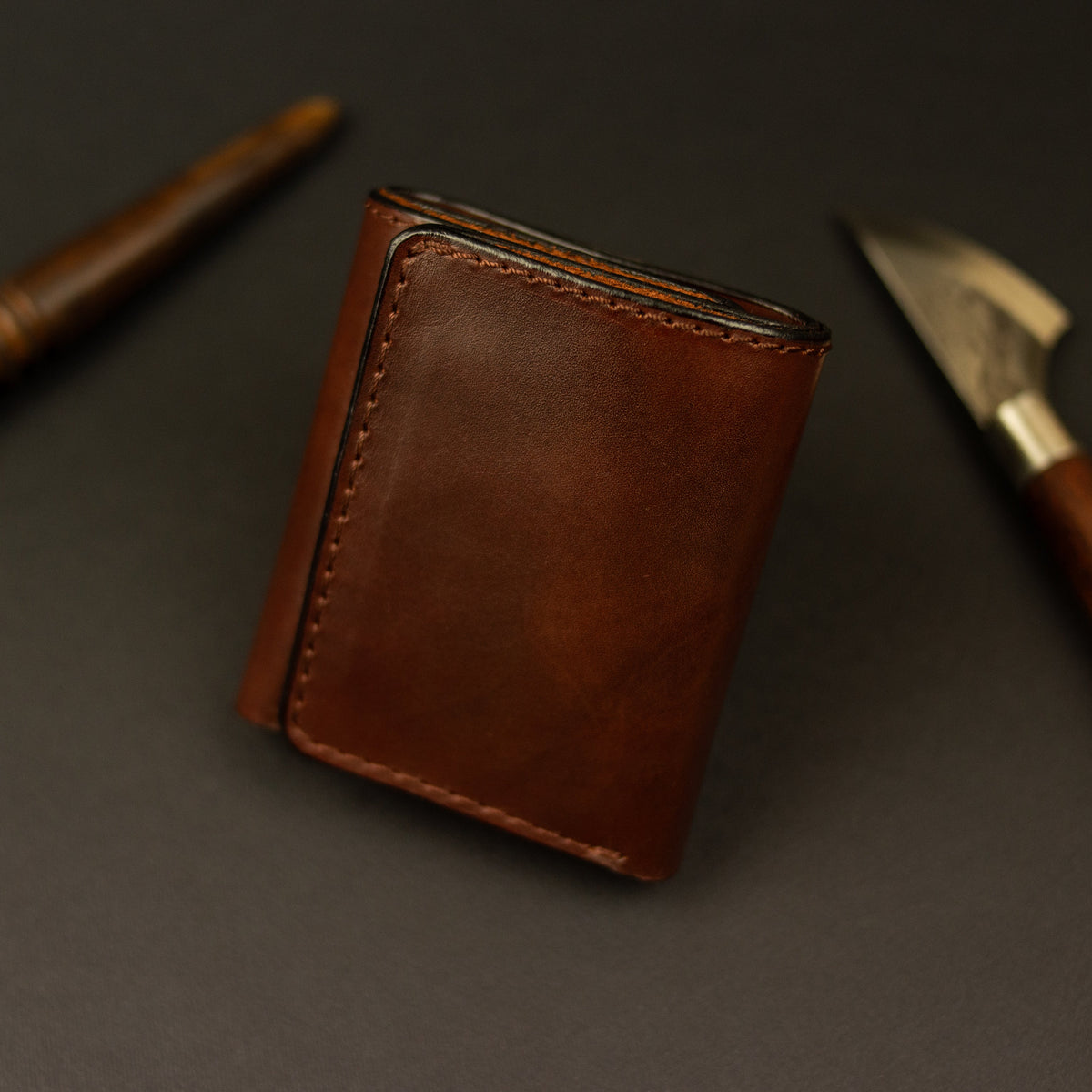 Cognac-Brown Trifold Leather Wallet, Vintage Look Wallet