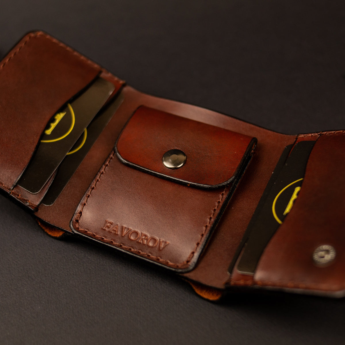 Cognac-Brown Trifold Leather Wallet, Vintage Look Wallet
