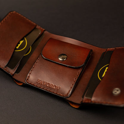 Cognac-Brown Trifold Leather Wallet, Vintage Look Wallet