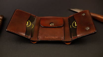 Cognac-Brown Trifold Leather Wallet, Vintage Look Wallet