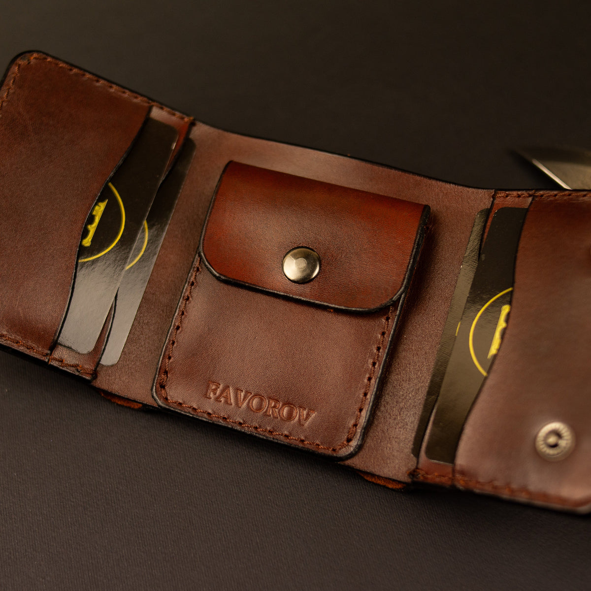 Cognac-Brown Trifold Leather Wallet, Vintage Look Wallet