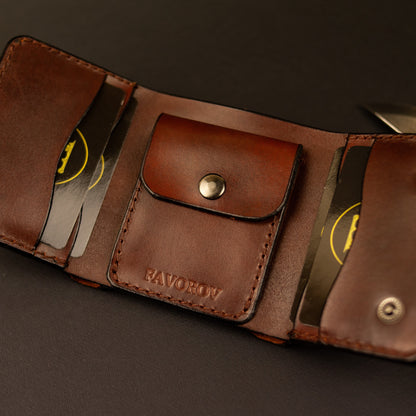 Cognac-Brown Trifold Leather Wallet, Vintage Look Wallet