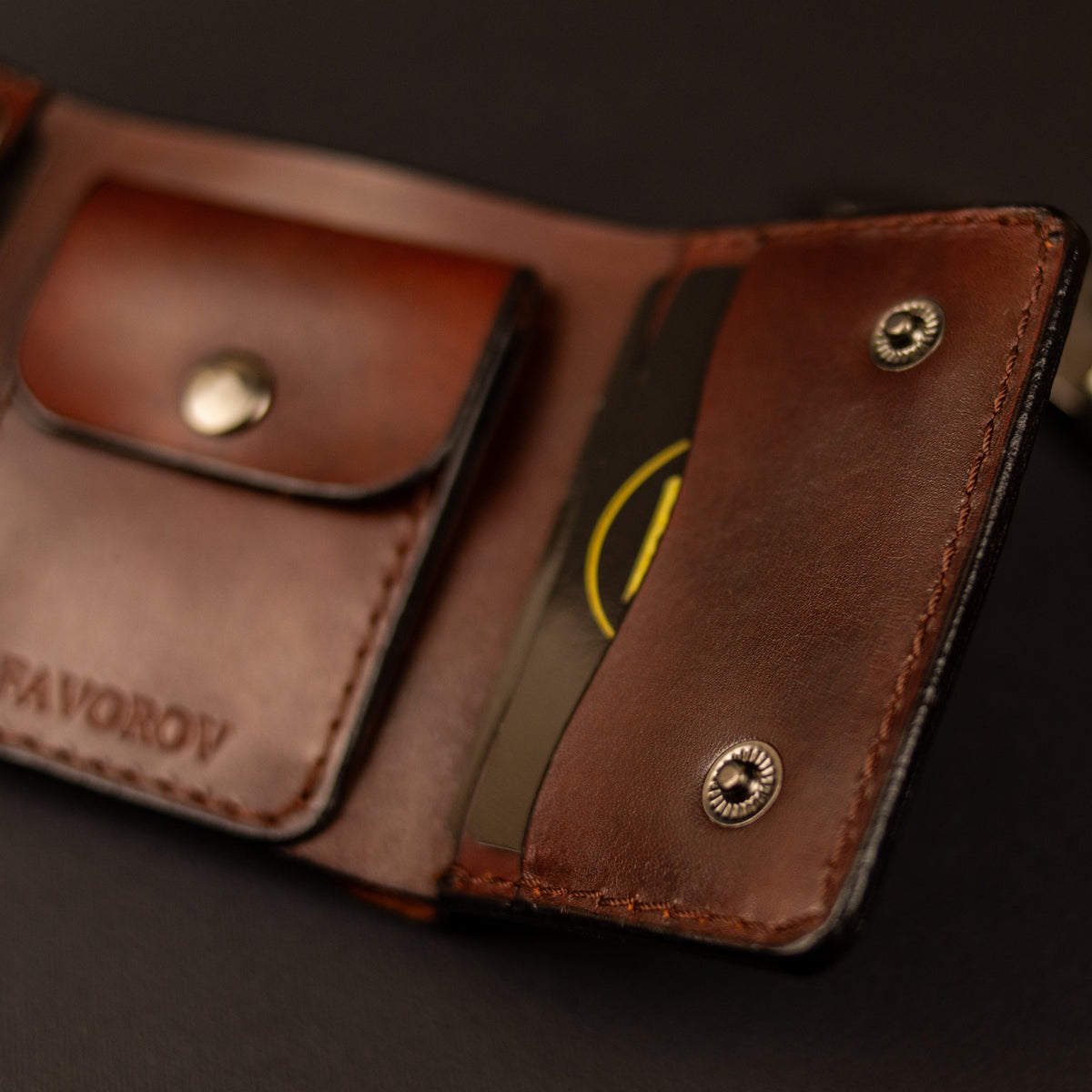 Cognac-Brown Trifold Leather Wallet, Vintage Look Wallet