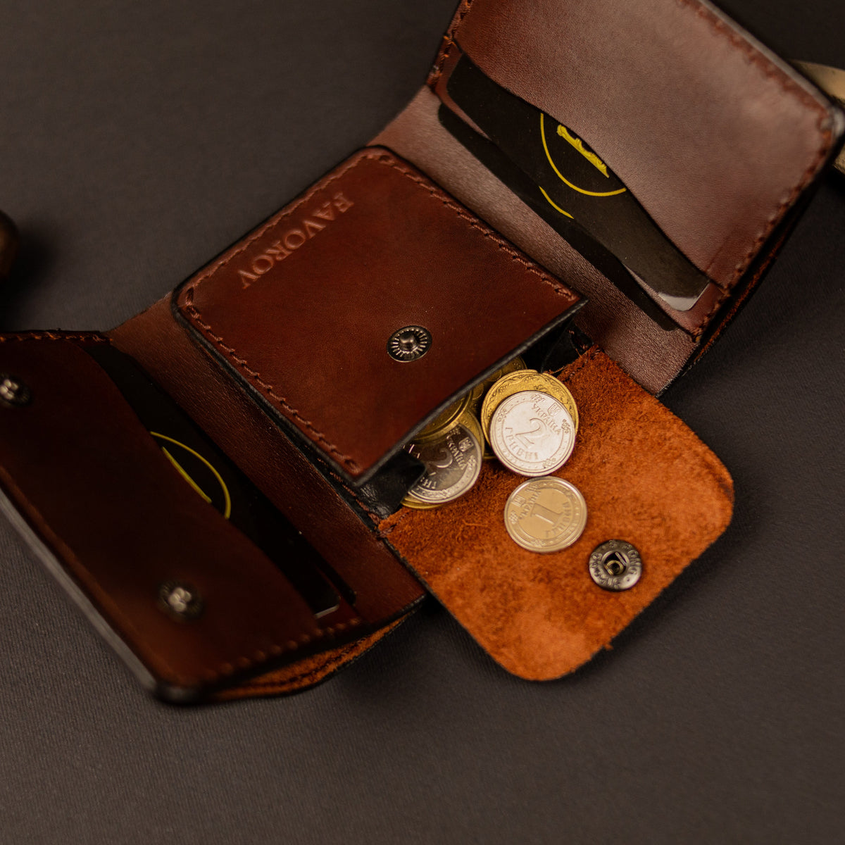 Cognac-Brown Trifold Leather Wallet, Vintage Look Wallet