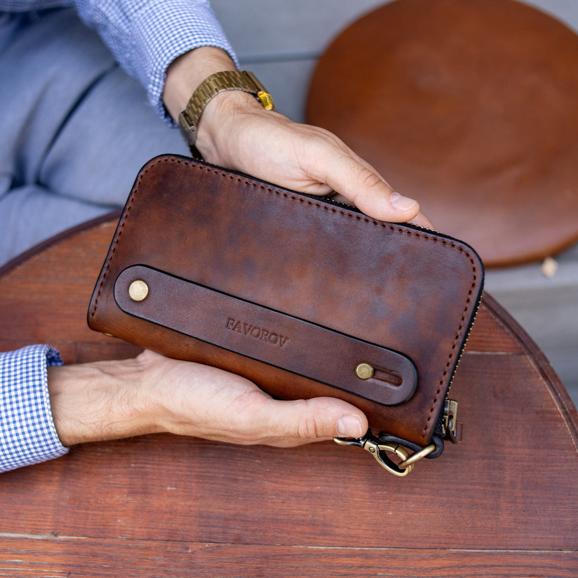 Brown Leather Clutch, Full Grain Leather Clutch, Brown men's leather wallet, Zipped wallet, Wrist Bag, Men's purse,