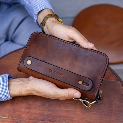 Brown Leather Clutch, Full Grain Leather Clutch, Brown men's leather wallet, Zipped wallet, Wrist Bag, Men's purse,