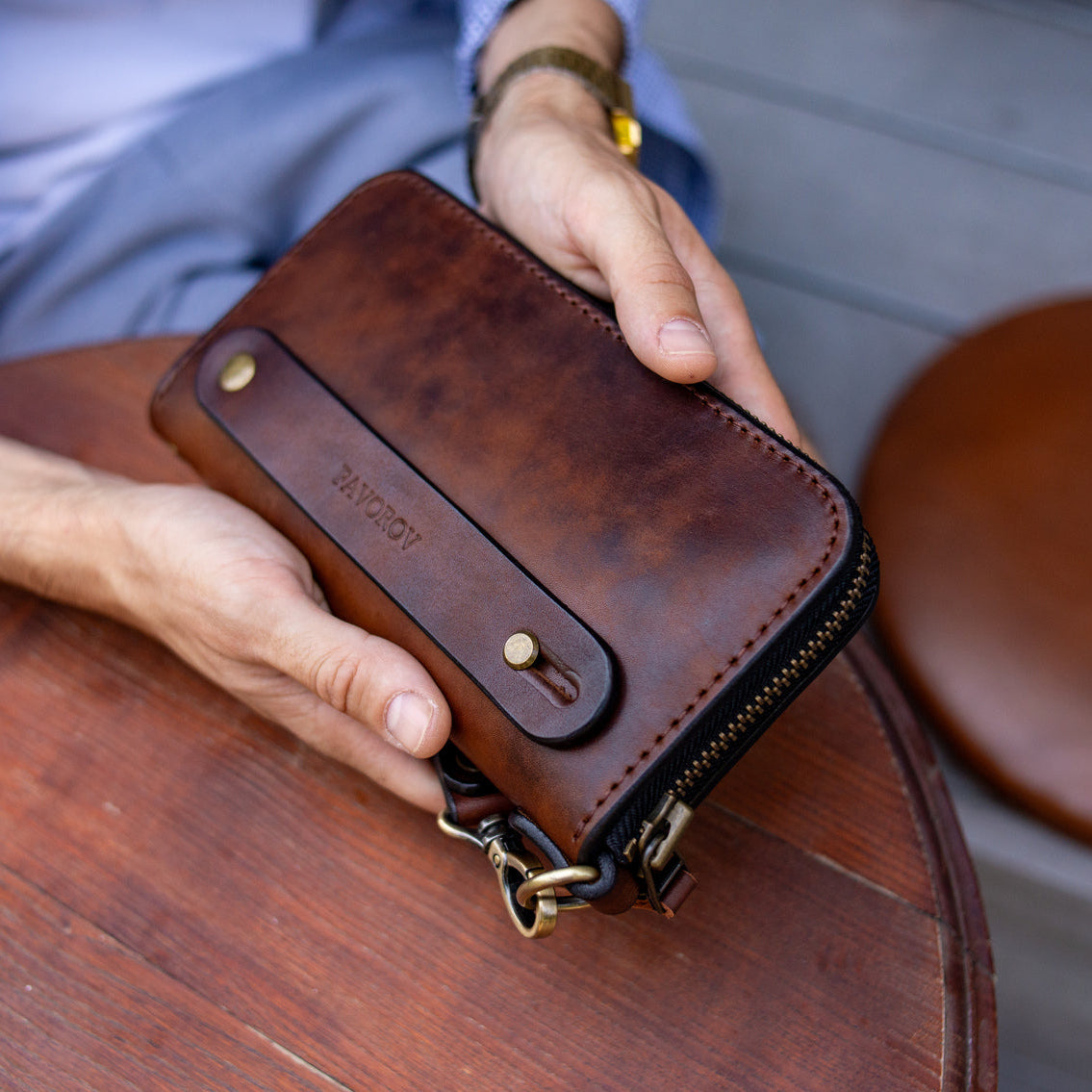 Brown Leather Clutch, Full Grain Leather Clutch, Brown men's leather wallet, Zipped wallet, Wrist Bag, Men's purse,