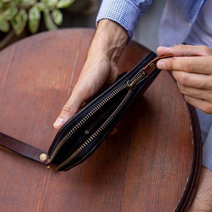 Brown Leather Clutch, Full Grain Leather Clutch, Brown men's leather wallet, Zipped wallet, Wrist Bag, Men's purse,